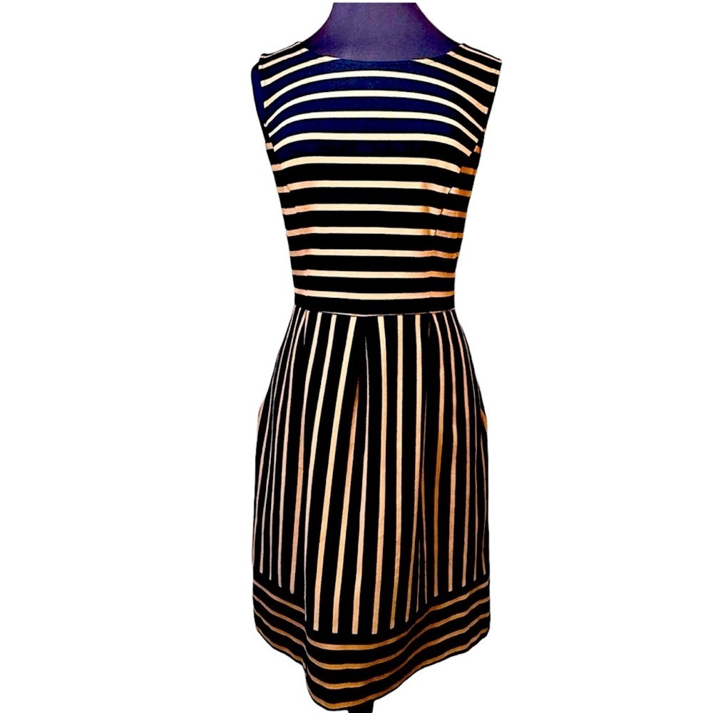 Merona Black and tan sleeveless striped dress size medium